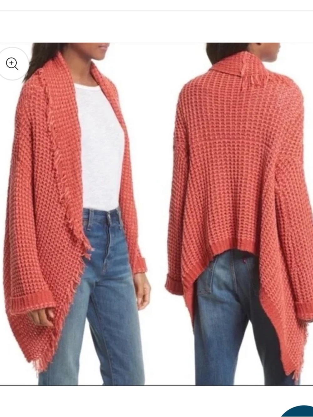 Free People I'll Be Around Chunky Fringe Cardigan Sweater Coral Pink